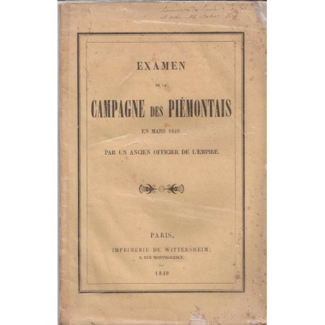 Examen de la campagne des Piémontais en mars 1849