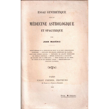 Essai Synthétique sur la mdecine astrologique et spagyrique