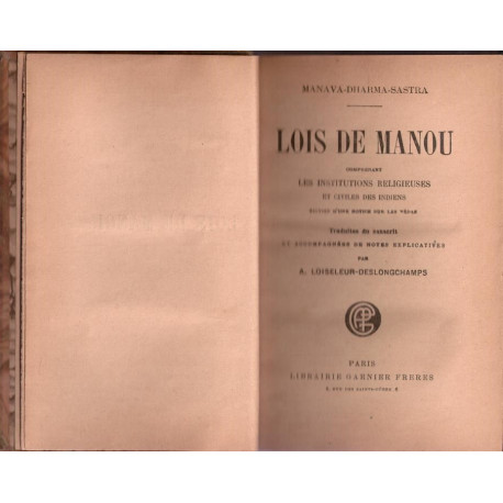 Lois de manou comprenant les institutions religieuses et civiles...