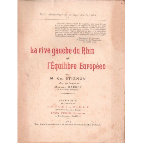 La rive gauche du Rhin et l'équilibre européen