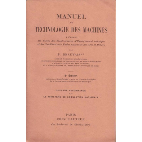 Manuel de Technologie des Machines à l'usage des eleves des...